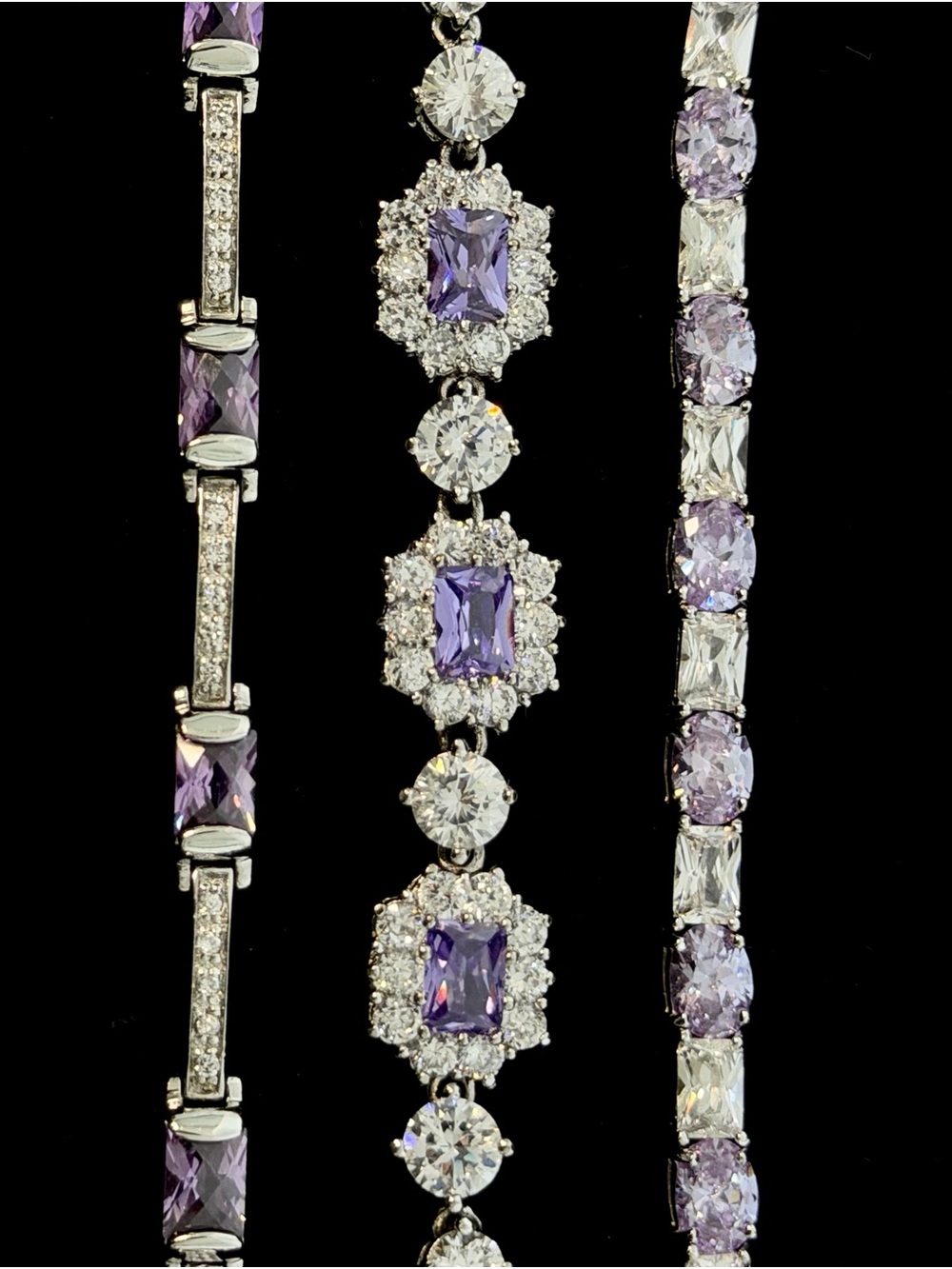 3 piece FAS Sterling & Camrose Kross Amethyst & Clear Crystal Bracelet Set.